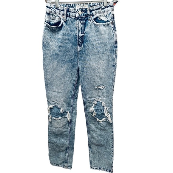 FREE PEOPLE Jeans Womens Indigo My Own Lane Distressed Straight Leg 26 OB985436 - Picture 3 of 10